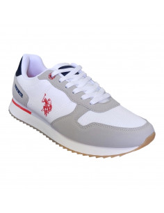 Pantofi sport pentru barbati, piele ecologica si textil, alb cu gri deschis 2