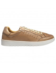 Sneakers din piele naturala, cu siret, maro deschis, pentru barbati