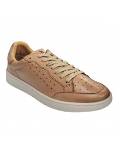 Sneakers din piele naturala, cu siret, maro deschis, pentru barbati 2