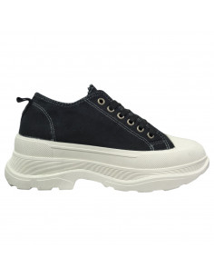 Pantofi casual din textil negru si talpa inalta, pentru femei