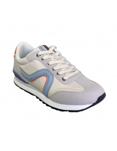 Pantofi sport Hanson pentru barbati, piele ecologica si textil, gri cu albastru 2