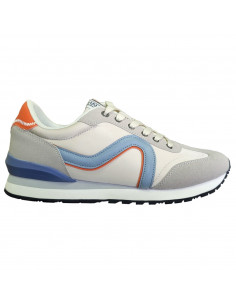 Pantofi sport Hanson pentru barbati, piele ecologica si textil, gri cu albastru