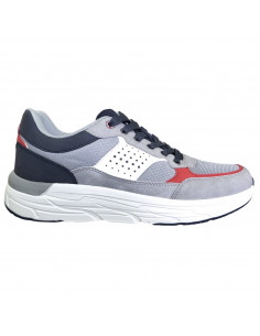 Pantofi sport Hanson pentru barbati, piele ecologica si textil, gri cu rosu