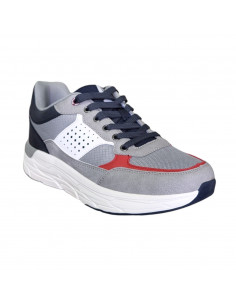 Pantofi sport Hanson pentru barbati, piele ecologica si textil, gri cu rosu 2