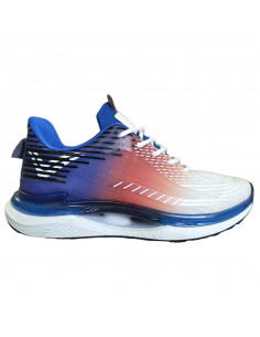 Pantofi sport din textil pentru barbati, alb cu bleumarin si portocaliu, cu dungi