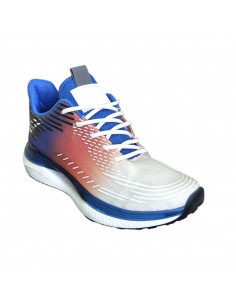 Pantofi sport din textil pentru barbati, alb cu bleumarin si portocaliu, cu dungi 2