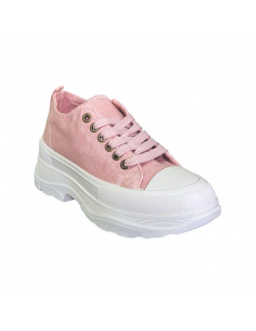 Pantofi casual din textil roz si talpa inalta, pentru femei 2