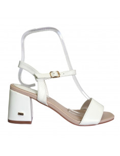 Sandale elegante pentru femei, piele eco, albe, cu toc gros