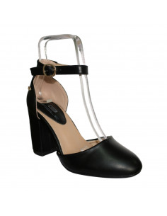 Pantofi eleganti pentru femei, piele ecologica, negri, cu toc gros 2