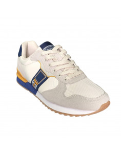 Pantofi sport Hanson pentru barbati, piele ecologica si textil, bej cu bleumarin 2