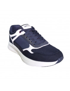Pantofi sport Hanson pentru barbati, piele ecologica si textil, bleumarin cu alb 2
