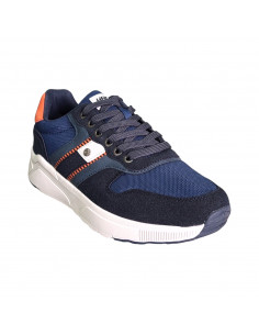 Pantofi sport Hanson pentru barbati, piele ecologica si textil, bleumarin cu portocaliu 2