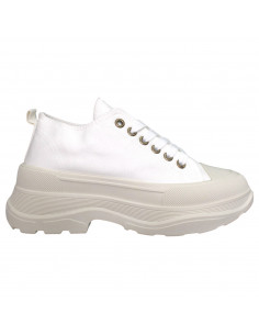 Pantofi casual din textil alb si talpa inalta, pentru femei