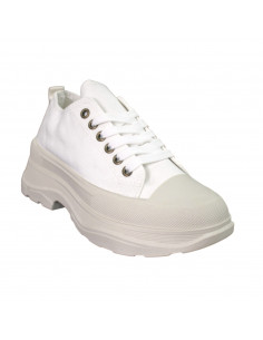 Pantofi casual din textil alb si talpa inalta, pentru femei 2