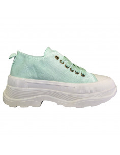 Pantofi casual din textil verde si talpa inalta, pentru femei