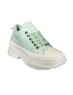 Pantofi casual din textil verde si talpa inalta, pentru femei 2