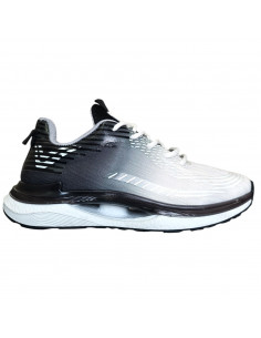 Pantofi sport din textil pentru barbati, alb cu negru, cu dungi