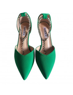 Pantofi stiletto verzi, din textil, pentru femei 2