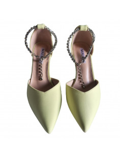 Pantofi stiletto galbeni, din textil, pentru femei 2
