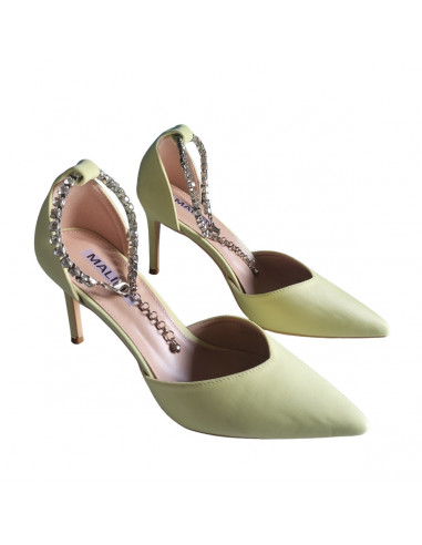 Pantofi stiletto galbeni, din textil, pentru femei