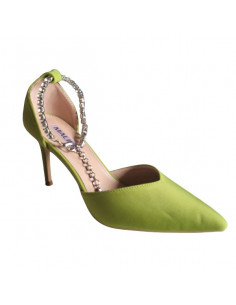Pantofi stiletto verde neon, din textil, pentru femei 2