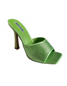 Saboti verde crud, cu toc, din textil, pentru femei 2