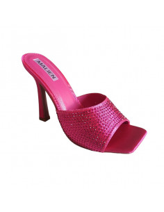 Saboti fuchsia, cu toc, din textil, pentru femei 2