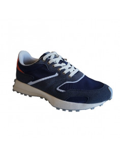 Pantofi sport Hanson pentru barbati, piele ecologica si textil, albastru cu alb 2