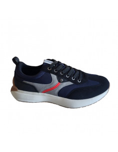 Pantofi sport Hanson pentru barbati, piele ecologica si textil, albastru cu alb