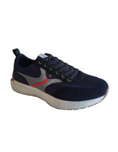 Pantofi sport Hanson pentru barbati, piele ecologica si textil, albastru cu alb 2
