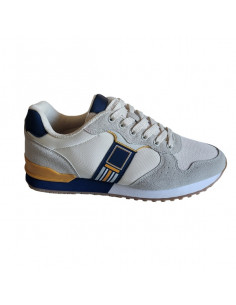 Pantofi sport Hanson pentru barbati, piele ecologica si textil, albastru cu alb