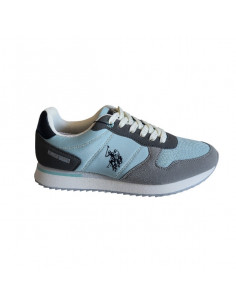 Pantofi sport pentru barbati, piele ecologica si textil, alb cu gri deschis