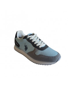 Pantofi sport pentru barbati, piele ecologica si textil, alb cu gri deschis 2