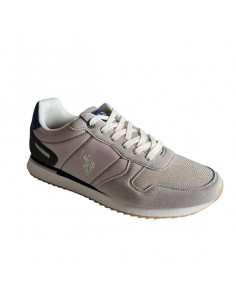 Pantofi sport pentru barbati, piele ecologica si textil, alb cu gri deschis 2