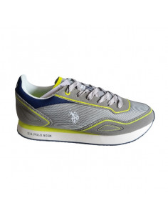 Pantofi sport pentru barbati, piele ecologica si textil, alb cu gri deschis