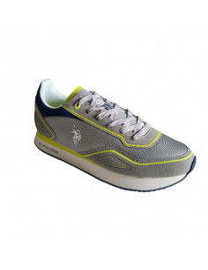 Pantofi sport pentru barbati, piele ecologica si textil, alb cu gri deschis 2
