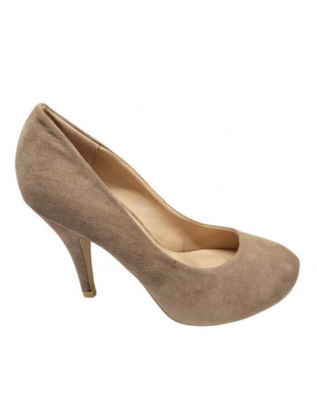 Pantofi cu toc, din imitatie de velur, pentru femei, bej