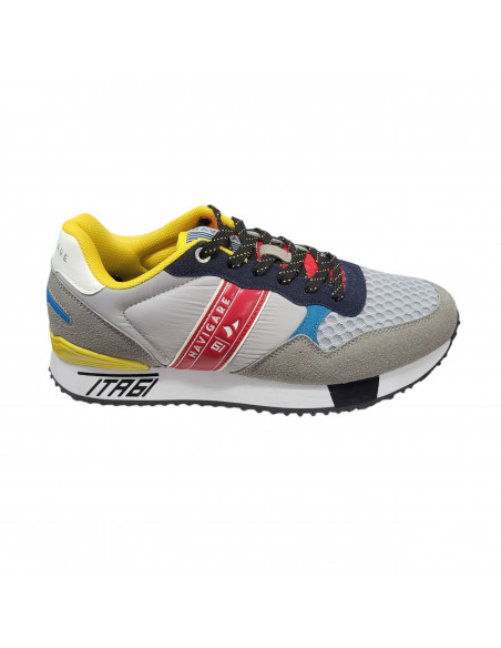 Pantofi sport bărbaţi, piele naturală şi textil, alb/gri/negru