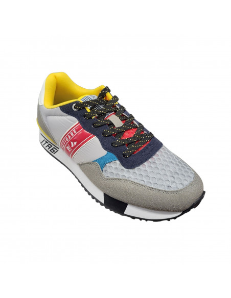Pantofi sport bărbaţi, piele naturală şi textil, alb/gri/negru