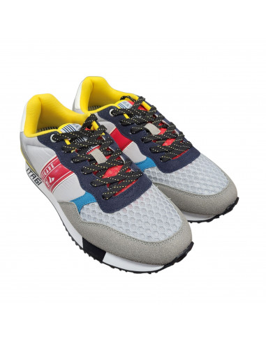 Pantofi sport bărbaţi, piele naturală şi textil, alb/gri/negru