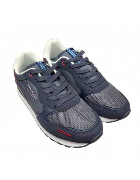 Pantofi sport bărbaţi, piele naturală şi textil, alb/gri/negru