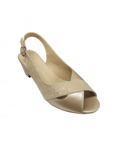Sandale elegante pentru femei, piele eco, bej, cu toc gros 2