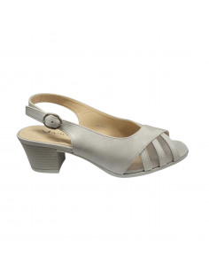 Sandale elegante pentru femei, piele eco, bej, cu toc gros