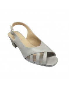Sandale elegante pentru femei, piele eco, bej, cu toc gros 2