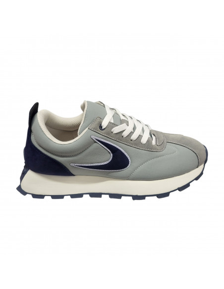 Pantofi sport bărbaţi, piele naturală şi textil, alb/gri/negru