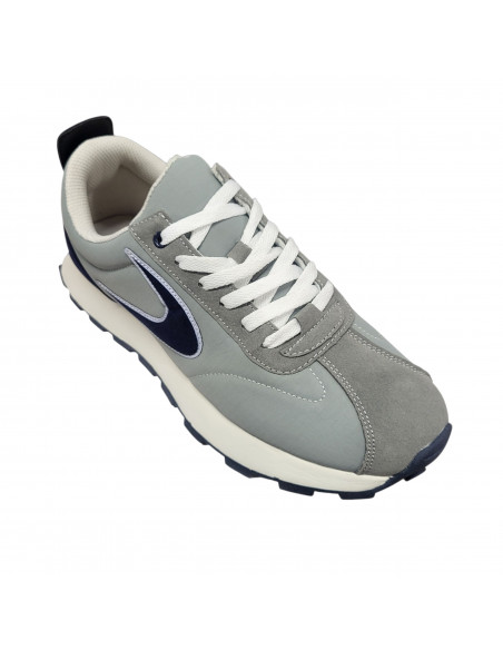 Pantofi sport bărbaţi, piele naturală şi textil, alb/gri/negru