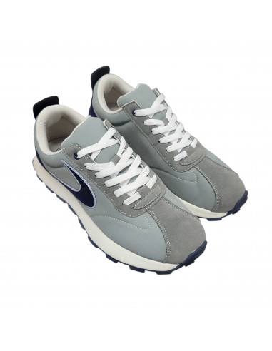 Pantofi sport bărbaţi, piele naturală şi textil, alb/gri/negru