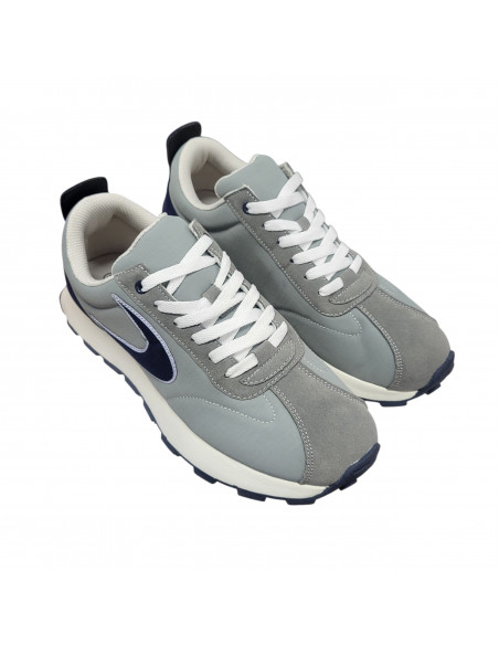 Pantofi sport bărbaţi, piele naturală şi textil, alb/gri/negru