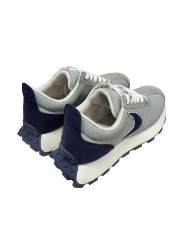 Pantofi sport bărbaţi, piele naturală şi textil, alb/gri/negru