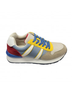 Pantofi sport bărbaţi, piele naturală şi textil, alb/gri/negru
